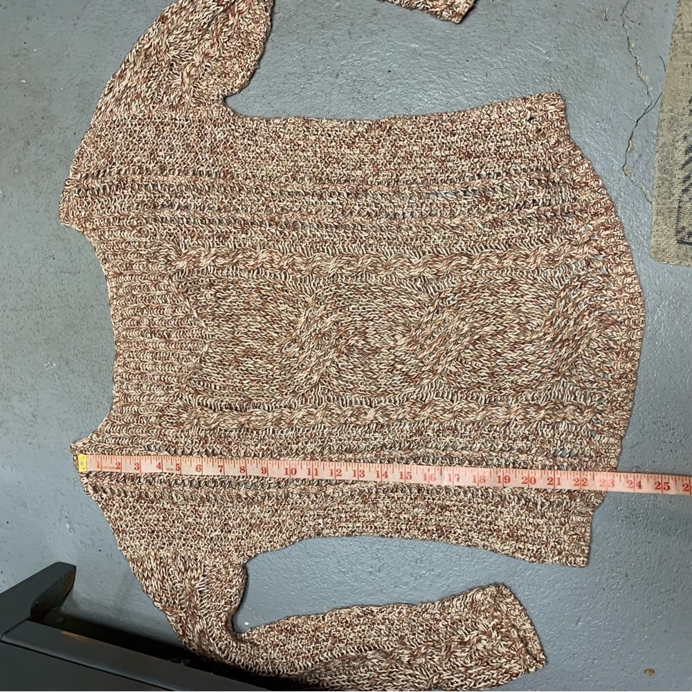 Free People Cable Knit Sweater Brown earth Tones Cotton Linen Casual Pullover XS - Picture 12 of 14